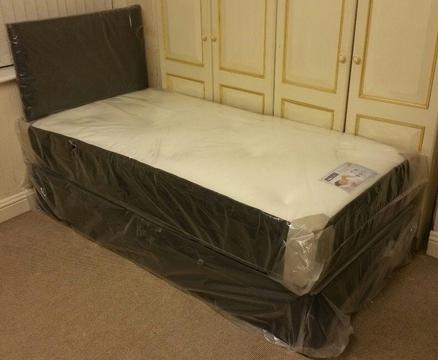 ***New*** Single 3' Divan Bed with Memory Foam Mattress & Headboard (07440 332255)