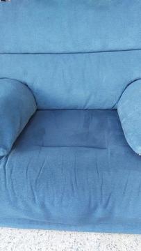 Large denim blue electric recliner chair . reclining armchair . recline adjustable