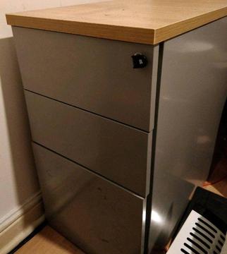 3 Drawer Filing Cabinet - Metal With Beech Effect Top
