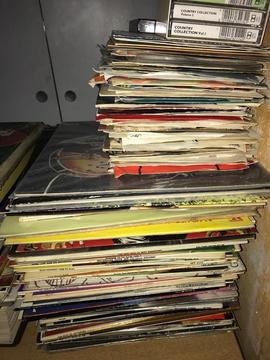 Record collection of a mix 1950s, 60s, 70s and 80s music