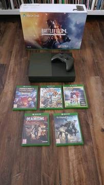 BOXED MINT XBOX ONE S 1TB 5 games and controller military green perfect condition