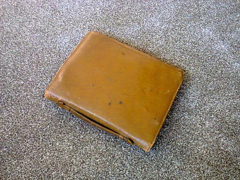 Old leather writing case, probably late 19 thirties. Closed 200mm x 245mm