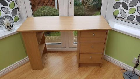 Wooden Desk with 3 Drawers and Shelves