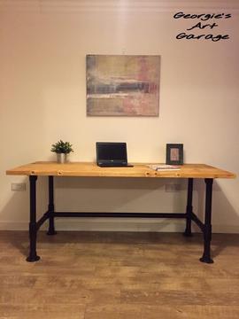 Unique handmade industrial style table desk/bureau- reclaimed wood and scaffold tubes legs