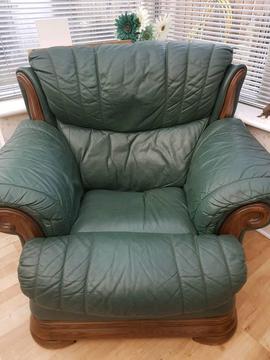 Green leather sofa an chair