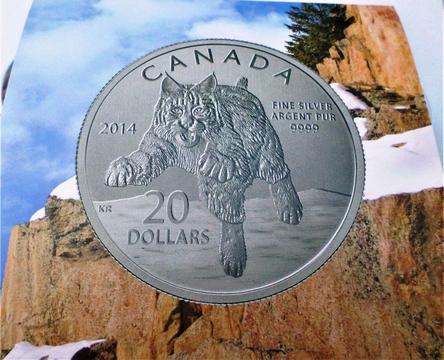 THE ROYAL CANADA MINT - 2014 CANADIAN $20 TWENTY DOLLARS 999.9 PURE SILVER COIN - BOBCAT - BU