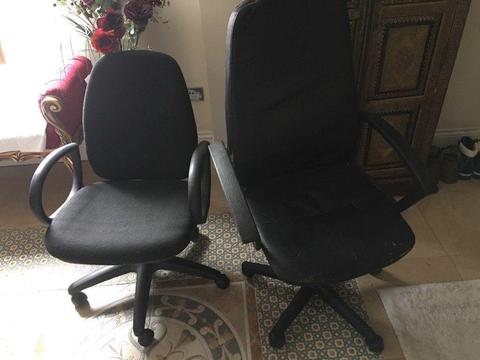 2 Black Swivel Office Desk Chair Leather Fabric Good Condition must go Harrow Sale Table Bargain