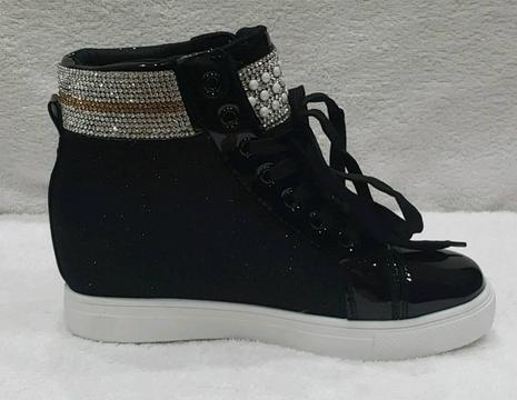black high top inner wedge trainers