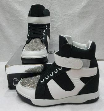 black and white high top inner wedge trainers