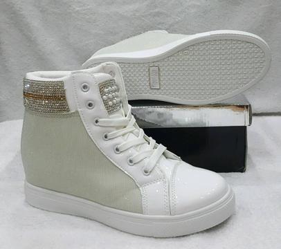 white high top inner wedge trainers