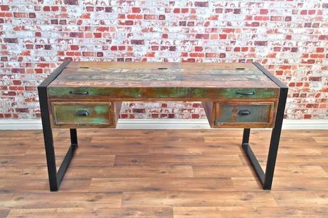 Rustic Industrial Office Desk with Laptop Storage Reclaimed Wood - Free Delivery