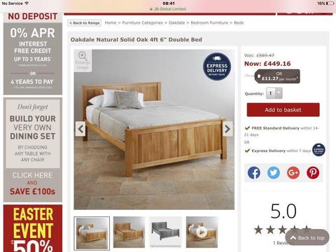 Solid Oak Double bed high quality