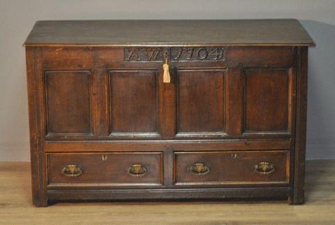 Attractive Large Antique 18th Century Oak Mule Chest Coffer, Dated 1704