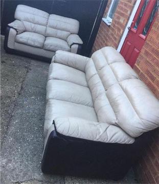 Cream 2 and 3 seater leather sofas