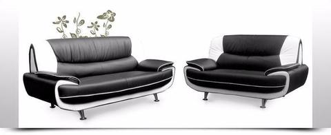 SAME/NEXT DAY IN LONDON - NEW CAROL FAUX LEATHER 3 + 2 SEATER SOFA SET IN GREY WHITE OR BLACK WHITE