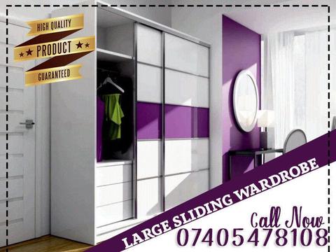 New Modern and Stylish Large Sliding Wardrobe in White/Purple and White/Black Glass **Best Quality**