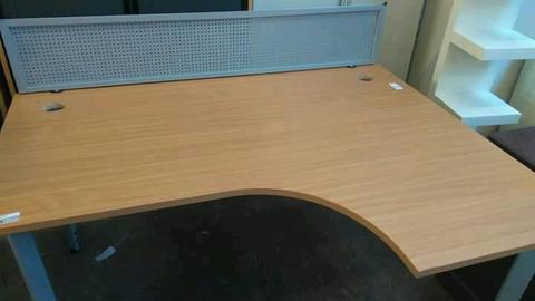 Curved desks, right and left handed measures are width is 160 cm, depth is 121 and half cm