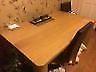Oak effect dining table and 4 leather look dining chairs
