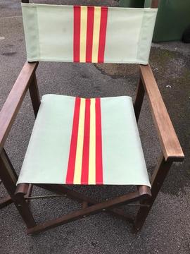 4 x wooden and fabric garden chairs