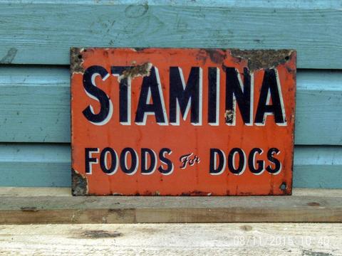 Original early enamel Stamina for Dogs Food Sign rare