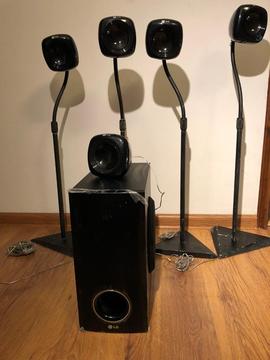 LG 400w theatre speakers with B-Tech stands
