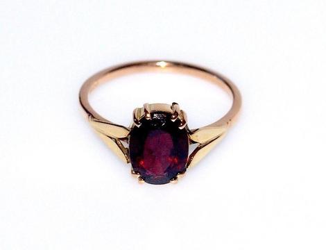 FABULOUS 14CT SOLID GOLD GARNET RING VICTORIAN PERIOD LOVELY RUBY RED GARNET STONE SIZE O FH WOW