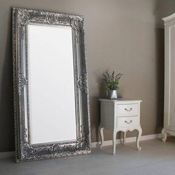 VERY LARGE ORNATE SILVER FRAMED MIRROR