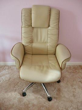 Cream Soft Leather Faced Office / Home Chair / Luxurious Executive Seat Extra High Back Head Pillow