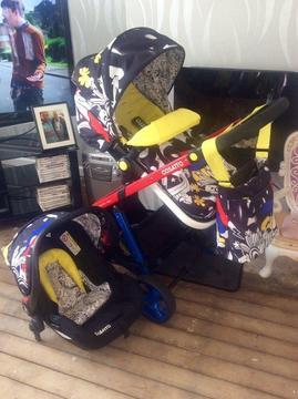 Rare limited edition pattern Cosatto Travel system. Suitable from birth. Inc stroller/car seat
