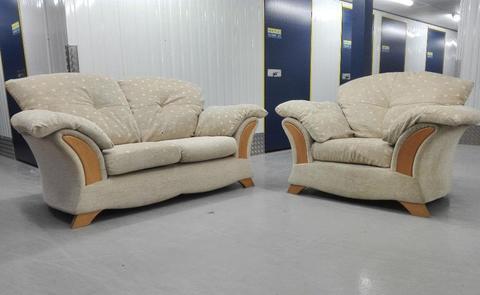 Fabric 2 seater sofa settee and chair creme color in very good condition / free delivery