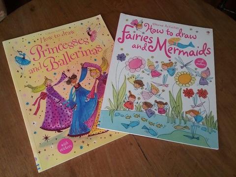 Usbourne Activities How to Draw Princess and Ballerinas & How to draw Fairies and Mermaids Books
