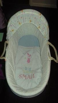 Mothercare winnie the pooh moses basket and stand used for 3 months in excellent condition