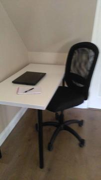 Desk/Table and High Back Swivel Chair/Easy clean surface fits anywhere in the home