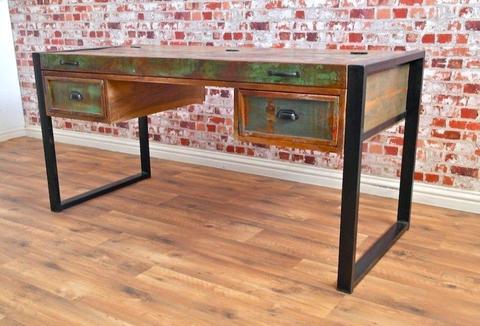 Industrial Office Desk made from Reclaimed Rustic Boat Wood Laptop Storage