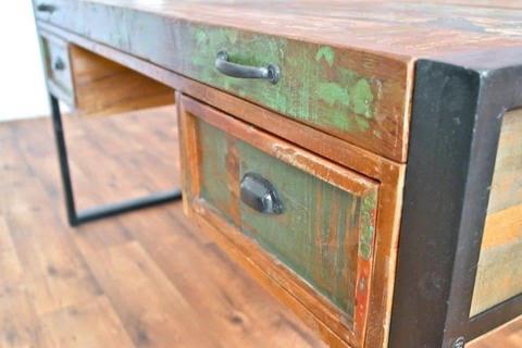 Rustic Reclaimed Office Desk Industrial Boat Wood with Laptop Storage