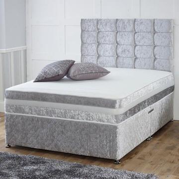 Attractive Design === Brand New Crushed Velvet Fabric Divan Bed Base With Different Mattress