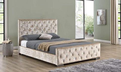 GET IT TODAY ---DOUBLE BED CHESTERFIELD SLEIGH STYLE UPHOLSTERED DESIGNER BED FRAME CRUSHED VELVET