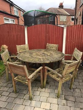 Large solid garden table outdoor furniture set with 6 chairs