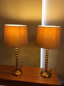 Beautiful pair of tall M & S metal lamps, need new shades ideally, great quality