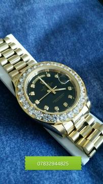 ICED!!  Rolex daydate black face  auto movement sapphire crystal  A+++ 