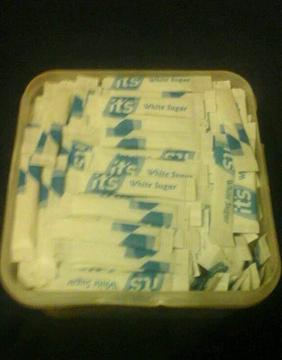 300 individual of white suger sachets for £5 pound / or 700 for £10 pound