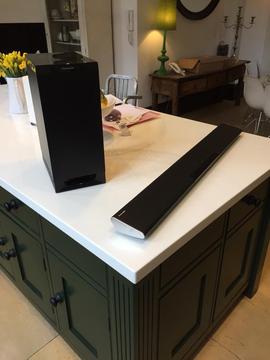 TV sound bar and sub woofer home audio system