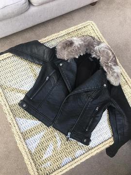 black faux fur biker jacket