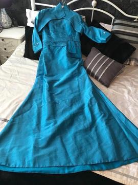 Turquoise Silk dress with Bolero size 12