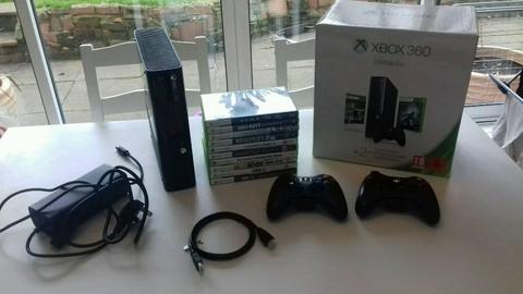 Xbox 360 250gb 2 controllers 10 great games