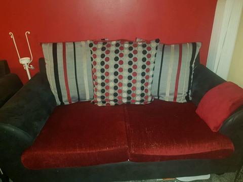 Red black and grey sofas