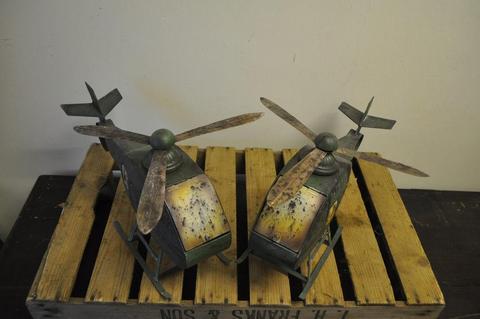 industrial inspired metal decorative helicopter