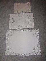 TABLE RUNNERS TRAY CLOTHS IVORY/TAUPE COTTON CUTWORK