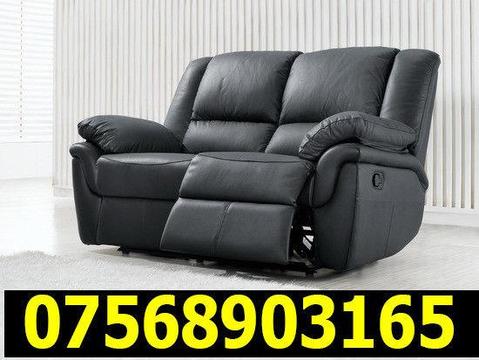 EASTER OFFER SOFA 2 seater recliner leather black end of line 67121