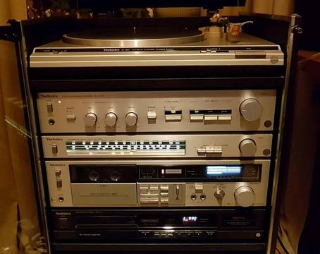 Technics Amplifier, Turntable Record Player, Tape Deck, Turner, CD Player and Case